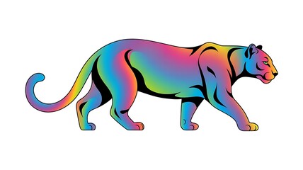 Stylized Panther Illustration with Vibrant Gradient Colors and Elegant Motion