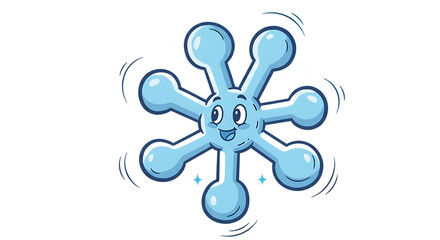Delightful blue cartoon molecule character with a friendly smile, perfect for science and educational content, health and wellness