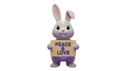 Cute bunny holding a sign with a message of peace and love, spreading joy and positivity, perfect for spring and Easter designs