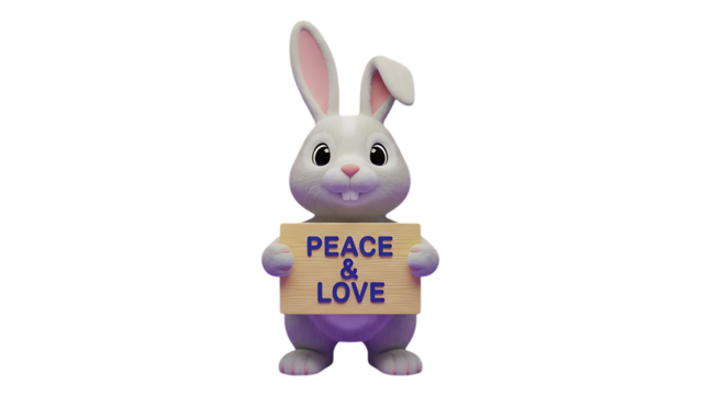 Cute bunny holding a sign with a message of peace and love, spreading joy and positivity, perfect for spring and Easter designs