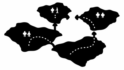 Explore new frontiers with this island map and its figures in black and white, perfect for travel blogs
