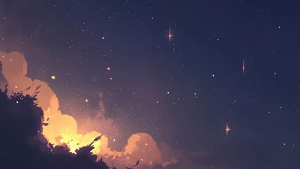 Obraz premium Magical night sky with glowing clouds and distant stars evokes wonder and tranquility, perfect for dreamlike projects.