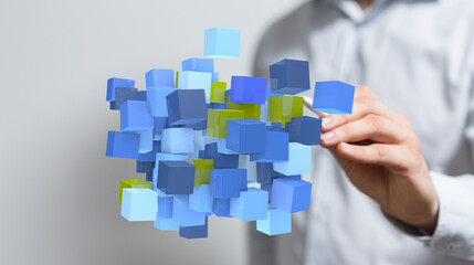 Abstract image of data cubes. Ideal for technology, business, and innovation concepts.