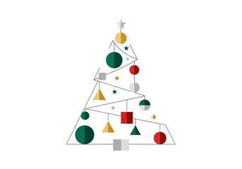 A geometric Christmas tree featuring circles squares triangles and stars