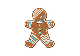Brown gingerbread man with light blue and white icing decorations