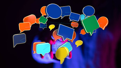 Naklejka na ściany i meble Communication network of speech bubbles, symbolizing conversations and digital interaction for modern social media platforms. Naklejka na ściany i meble Communication network of speech bubbles, symbolizing conversations and digital interaction for modern social media platforms.