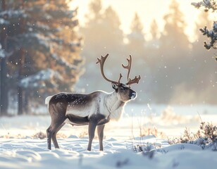 Reindeer in Snowy Field