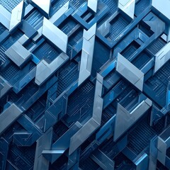 Complex Cobalt Facets: Abstract Geometric Composition of Angular Planes and Modern Blue Hues for Technological Pattern Design and Futuristic Structural Ornament