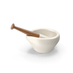 Ceramic white mortar and pestle with wooden handle