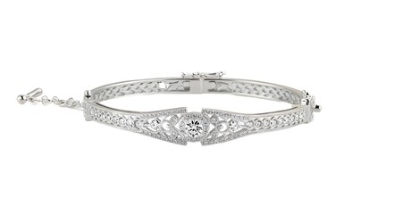 Elegant silver bracelet with diamonds on white background