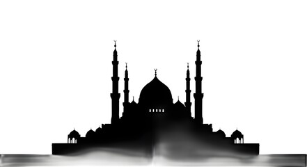 Silhouette of a mosque on white background