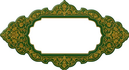 Ornate green and gold decorative frame with floral pattern on white background