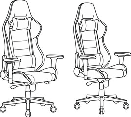 Ergonomic office chair vector, gaming chair illustration, adjustable seat design, lumbar support, neck cushion, modern furniture, workplace comfort, posture-friendly seating