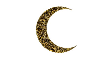 Golden crescent moon on white background