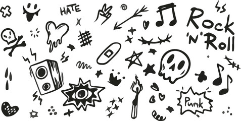 Emo Rock Music Concept — Grunge Style Illustration of Alternative Rock Culture, Punk Aesthetic, Dark Fashion, Emotional Expression, and Underground Music Scene Vector Art