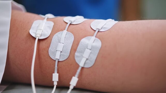 Medical Professional Attaching Electrodes to a Patients Arm for Testing.