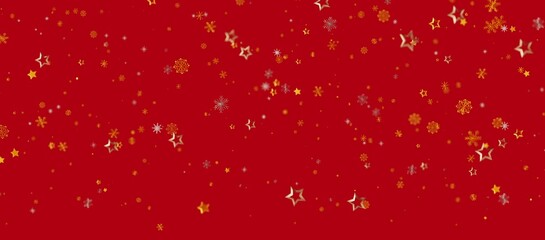 Christmas background with golden stars, snowflakes on a red backdrop, perfect for holidays, winter, and festive celebrations. Ideal for banners,