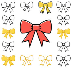 Collection of Festive Gift Bows Featuring Red and Gold Accents Illustration
