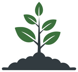 Growing plant illustration with green leaves growing out of the soil