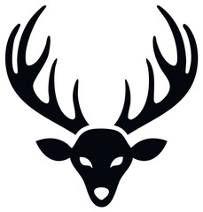 Minimalist deer head with antlers in black color