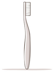 Standing White Toothbrush Side View with Shadow for Dental Care and Personal Hygiene