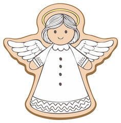 Whimsical angel character with wings and halo, cute holiday season design, festive heavenly being illustration, religious art