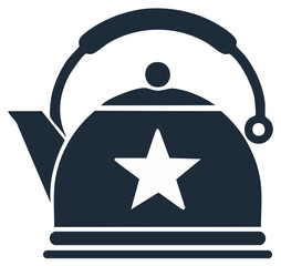 Vintage style stovetop kettle with a star emblem, flat vector graphic icon