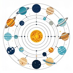 Obraz premium Solar System Planets Orbiting the Sun Illustration.