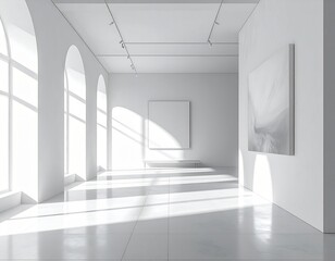 Fototapeta premium Minimalist Art Gallery with Natural Light and White Walls.