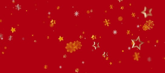 Christmas and New Year celebration background. Golden stars and snowflakes on a vibrant red backdrop. Perfect for holiday greetings and festive © vegefox.com