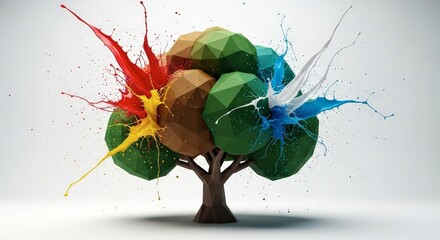 Abstract Artistic Tree Splashing Vibrant Colors Paint