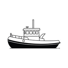 Obraz premium Simple line drawing of a tugboat on a white background