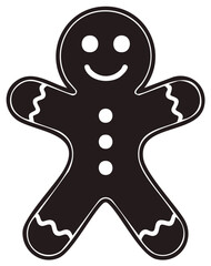 Obraz premium Simple black and white gingerbread man icon smiling Christmas holiday cookie graphic