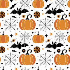 Seamless Halloween Vector Pattern &ndash; Pumpkins and Bats