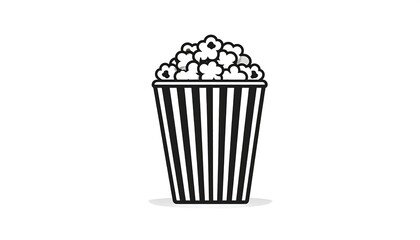A black and white illustration of a striped popcorn container full