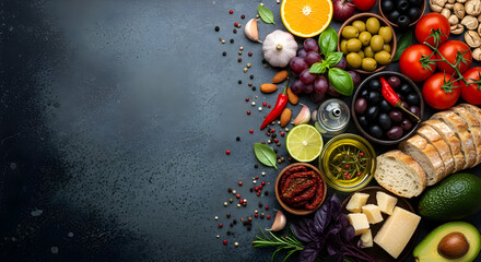 Vibrant Autumn Healthy Food Ingredients for Delicious Gourmet Cooking, Top View.