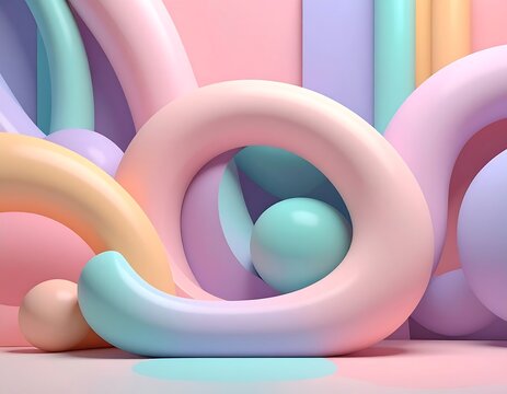 Pastel-colored 3D render of geometric shapes