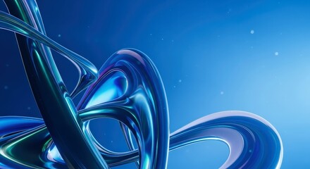 Abstract Blue Metallic Swirls and Bubbles Flowing Background