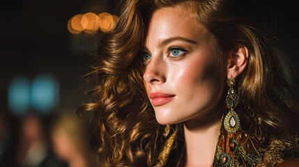 Elegant Young Woman with Gorgeous Curls and Statement Earrings