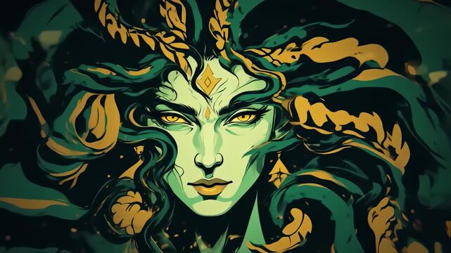 Medusas Gaze - A Haunting Portrait of the Mythological Gorgon.