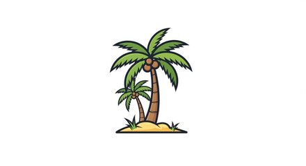 Illustration of two palm trees on a sandy island, evoking a sense of tropical paradise and relaxation
