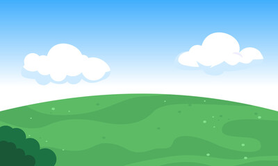 Obraz premium Landscape cartoon meadow with grass Blue sky