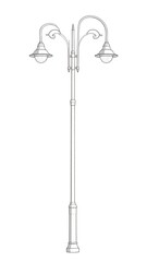 A symmetrical outline of an elegant double-headed street lamp