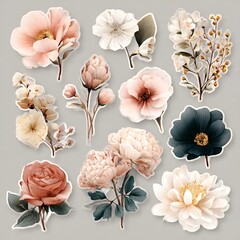 set of flowers stickers design