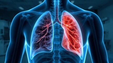 Human Lungs X-Ray Showing Inflammation or Respiratory Disease