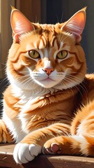 Portrait of an orange tabby cat with white accents, gazing serenely