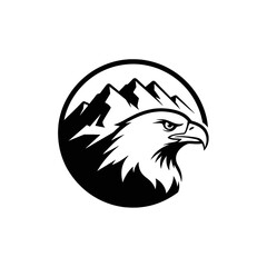 Majestic eagle head with mountain peaks in a circle logo.