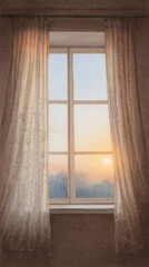 Captivating Sunrise View Through Sheer Curtains: A Serene Moment of Morning Tranquility in Your Lifestyle Space