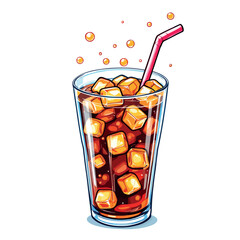 Vsai glass of cola soda drink with ice and straw