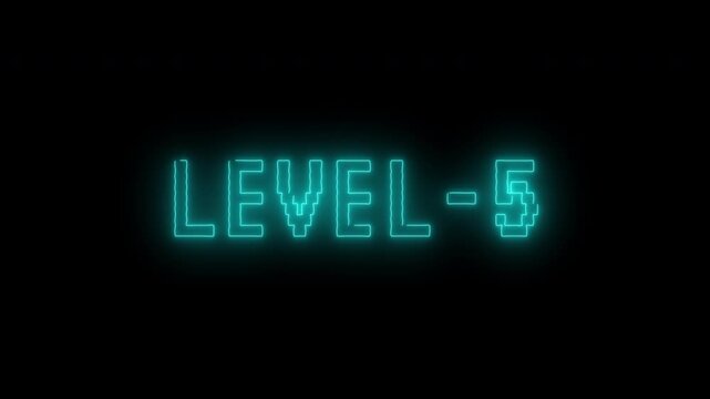 level 5 neon bright text font colorful 4k video animation. Neon level up sign and upper Level . next Level text animation. next level neon Infinite loop able.